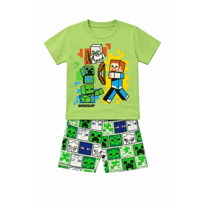 Boys Green Minecraft T-Shirt & Shorts Set | Kids Summer Outfit
