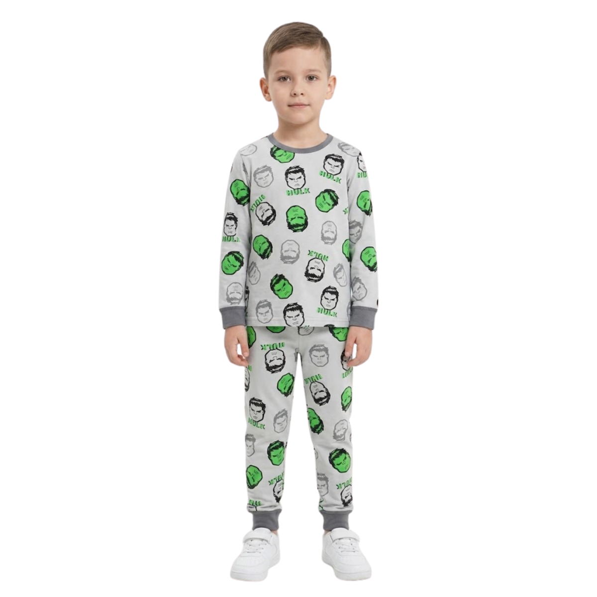 Boys Grey Hulk Pajama Set | Long Sleeve Cotton Sleepwear