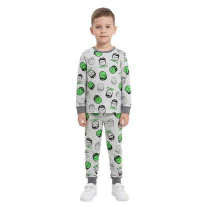 Boys Grey Hulk Pajama Set | Long Sleeve Cotton Sleepwear
