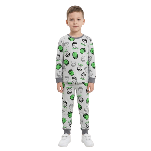 Boys Grey Hulk Pajama Set | Long Sleeve Cotton Sleepwear