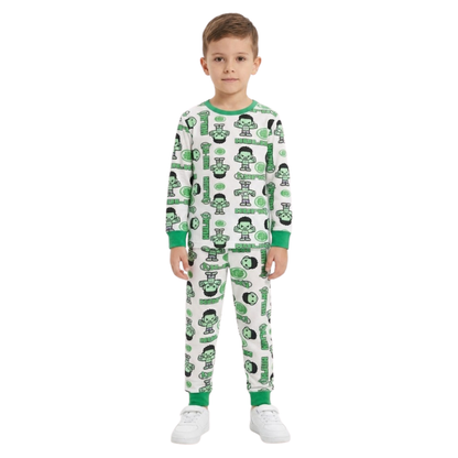 Boys Hulk Printed Pajama Set | White & Green Sleepwear