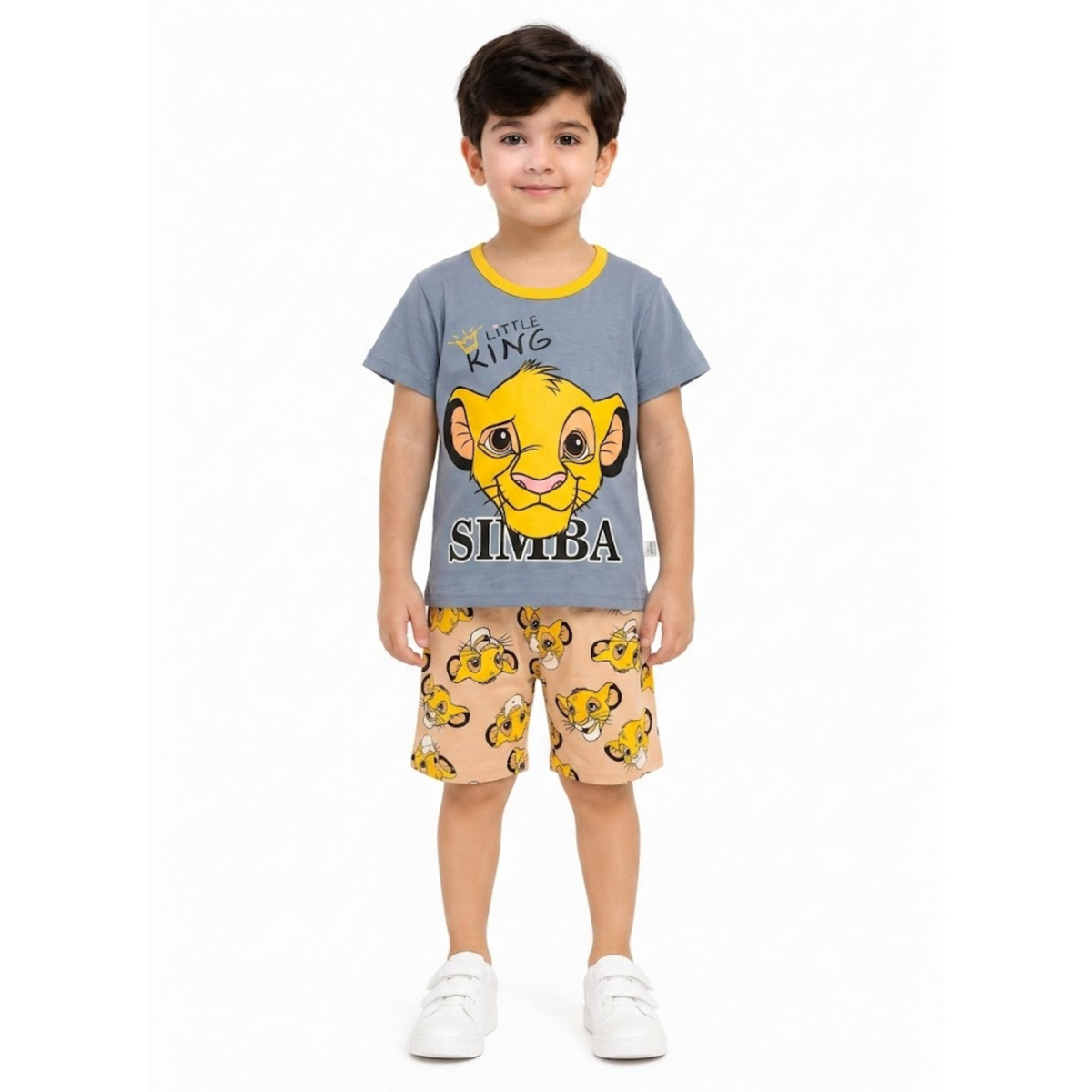 Boys Simba Print T-Shirt & Shorts Set  Kids Cotton Outfit