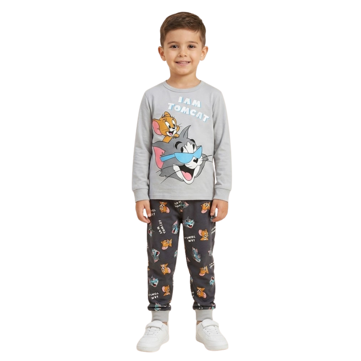 Boys Tom and Jerry Pajama Set | Grey Long Sleeve Sleepwear