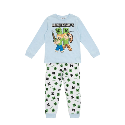 Boys' Minecraft Pajama Set | Light Blue Long Sleeve & Patterned Pants