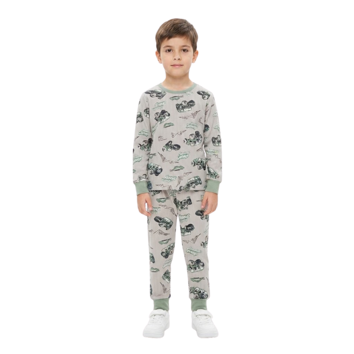 Boys' Vehicle Print Pajama Set | Grey & Green Sleepwear
