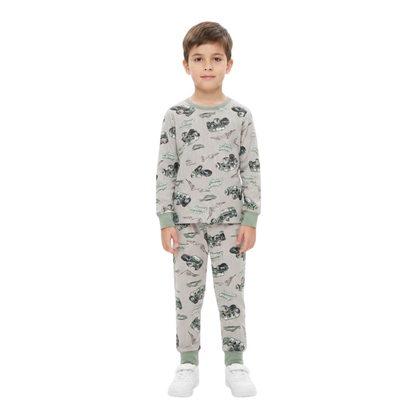 Boys' Vehicle Print Pajama Set | Grey & Green Sleepwear