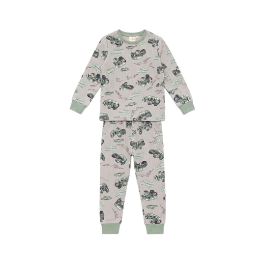 Boys' Vehicle Print Pajama Set | Grey & Green Sleepwear