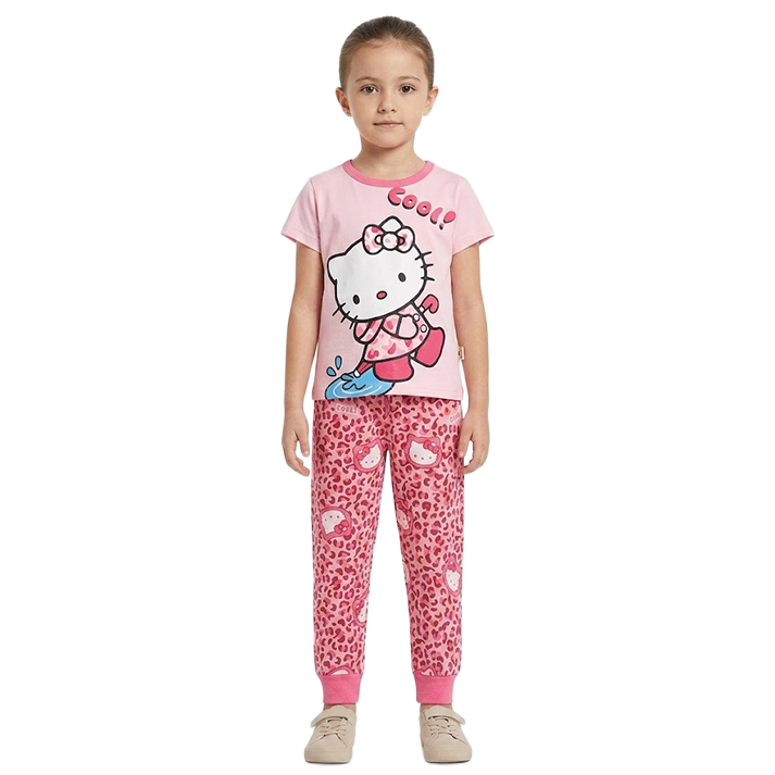 Girls Cool Kitty Half Sleeves Pyjama Set