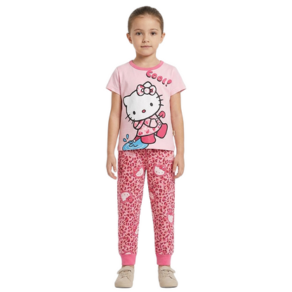 Girls Cool Kitty Half Sleeves Pyjama Set