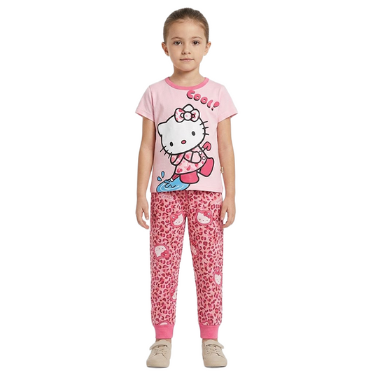 Girls Cool Kitty Half Sleeves Pyjama Set
