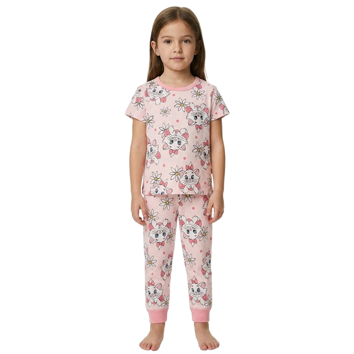 Girls Pink Marie Half Sleeves Pyjama Set