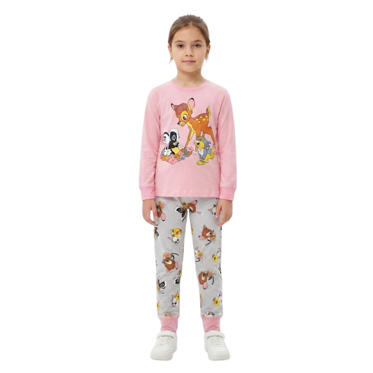 Girls Bambi & Friends Pajama Set | Pink & Grey Sleepwear