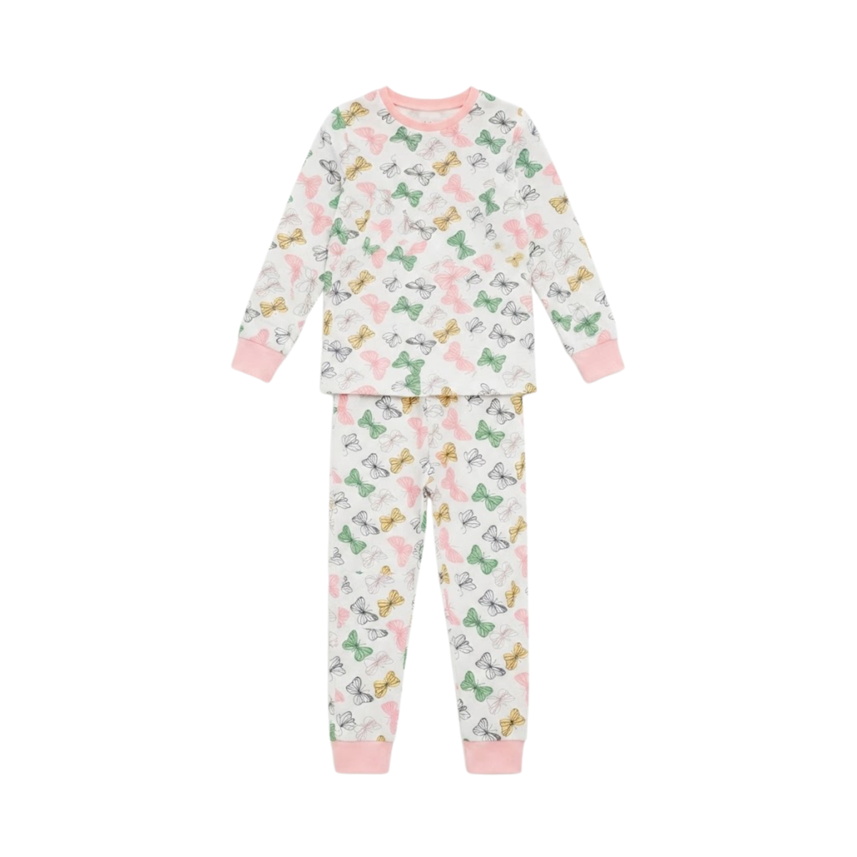 Girls Butterfly Pajama Set | White & Multi Sleepwear