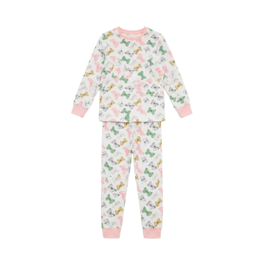 Girls Butterfly Pajama Set | White & Multi Sleepwear