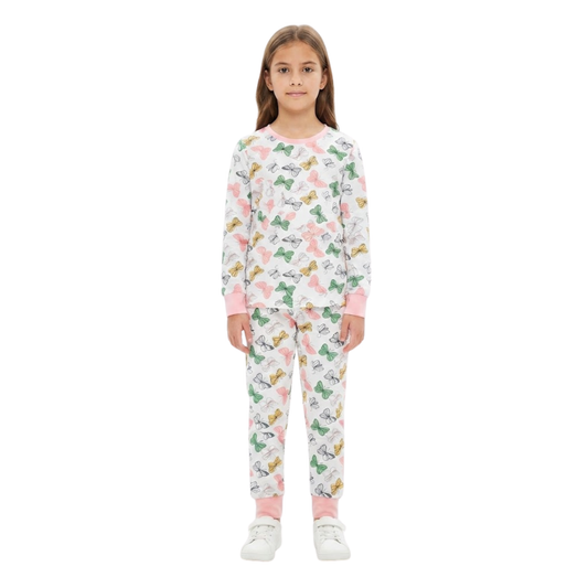 Girls Butterfly Pajama Set | White & Multi Sleepwear