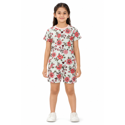 Girls Floral Cotton T-Shirt & Shorts Set | Kids Summer Wear