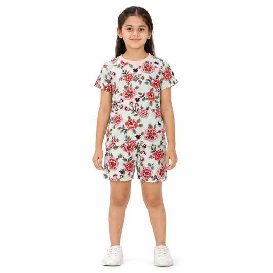 Girls Floral Cotton T-Shirt & Shorts Set | Kids Summer Wear