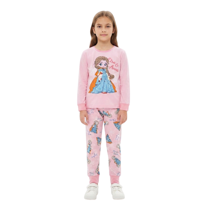 Girls Frozen Elsa & Anna Pajama Set | Pink Sleepwear