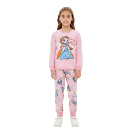 Girls Frozen Elsa & Anna Pajama Set | Pink Sleepwear