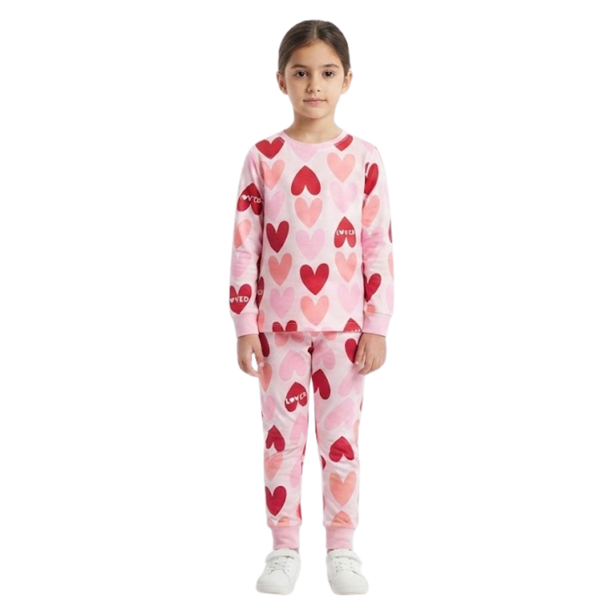 Girls Heart Print Pajama Set | Pink & Red Sleepwear