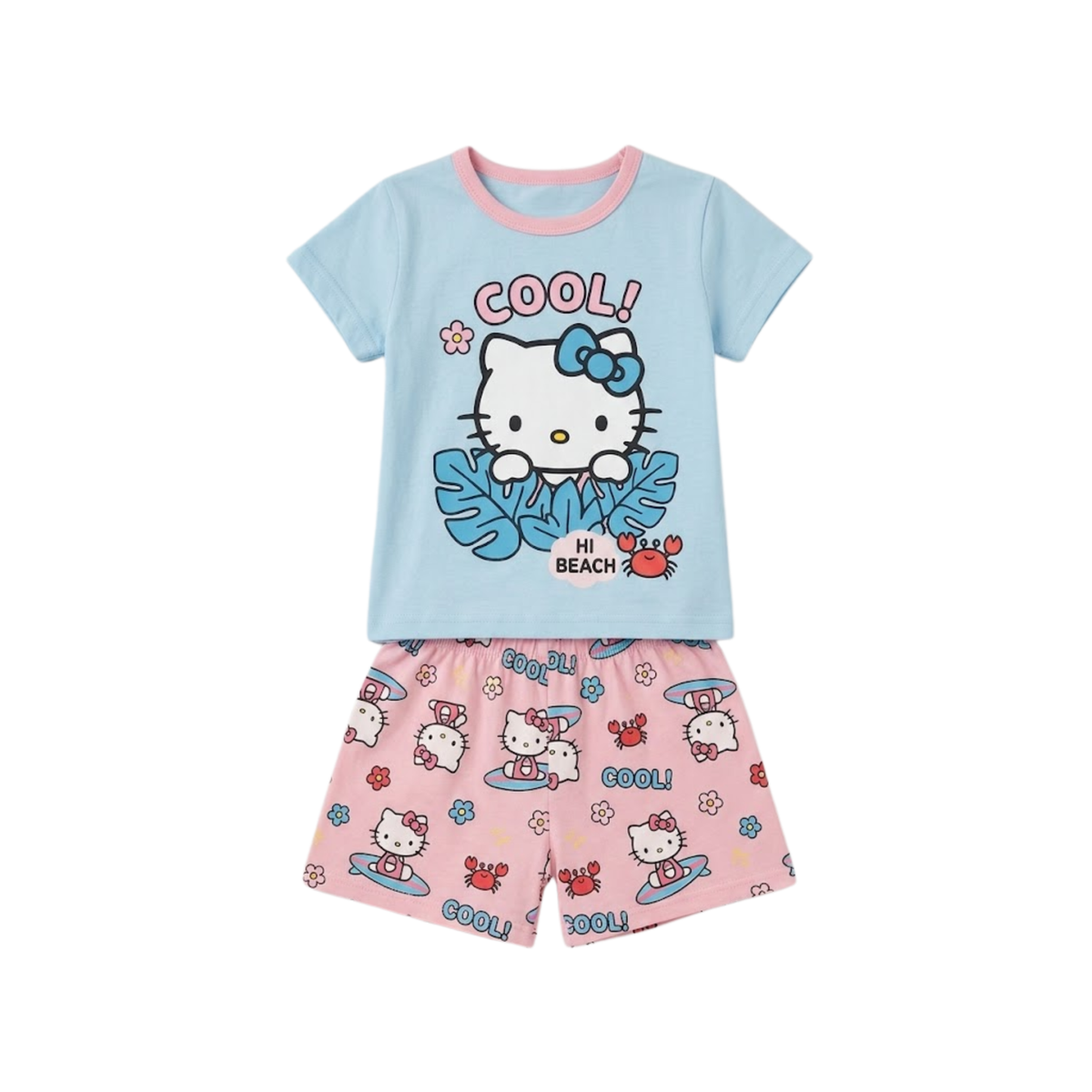 Girls Hello Kitty Blue T-Shirt & Pink Shorts Set | Kids Summer Clothing