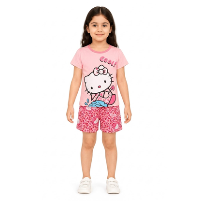 Girls Hello Kitty Pink T-Shirt & Leopard Shorts Set | Kids Clothing