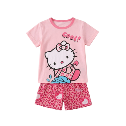 Girls Hello Kitty Pink T-Shirt & Leopard Shorts Set | Kids Clothing