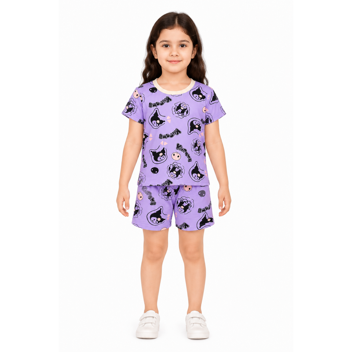 Girls Lavender Kuromi T-Shirt & Shorts Set | Kids Nightwear