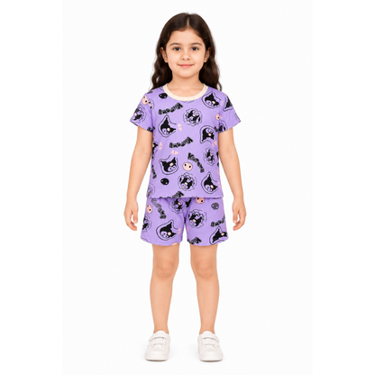 Girls Lavender Kuromi T-Shirt & Shorts Set | Kids Nightwear