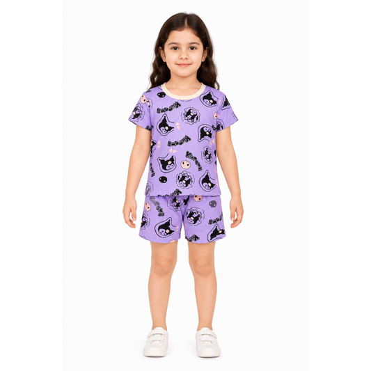 Girls Lavender Kuromi T-Shirt & Shorts Set | Kids Nightwear