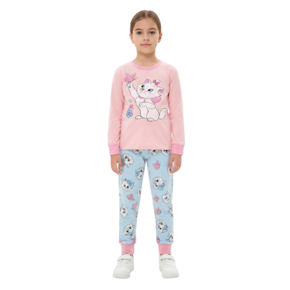 Girls Marie Cat & Butterfly Pajama Set | Pink & Blue Sleepwear