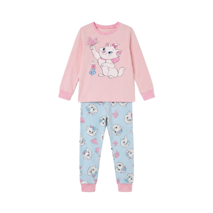 Girls Marie Cat & Butterfly Pajama Set | Pink & Blue Sleepwear