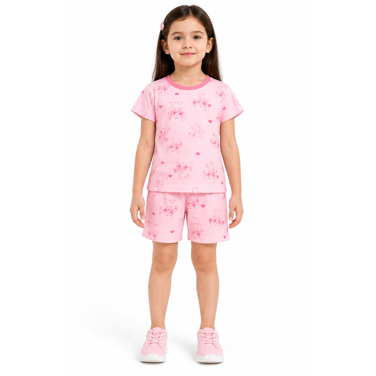 Girls Pink Cartoon Print T-Shirt & Shorts Set | Kids Nightwear