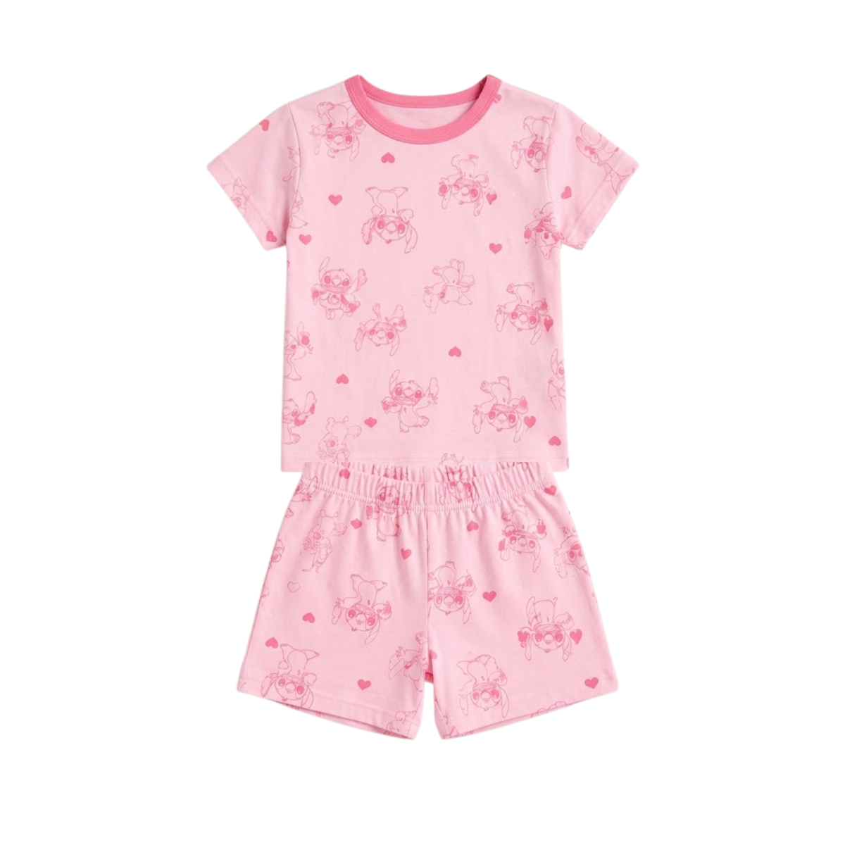 Girls Pink Cartoon Print T-Shirt & Shorts Set | Kids Nightwear
