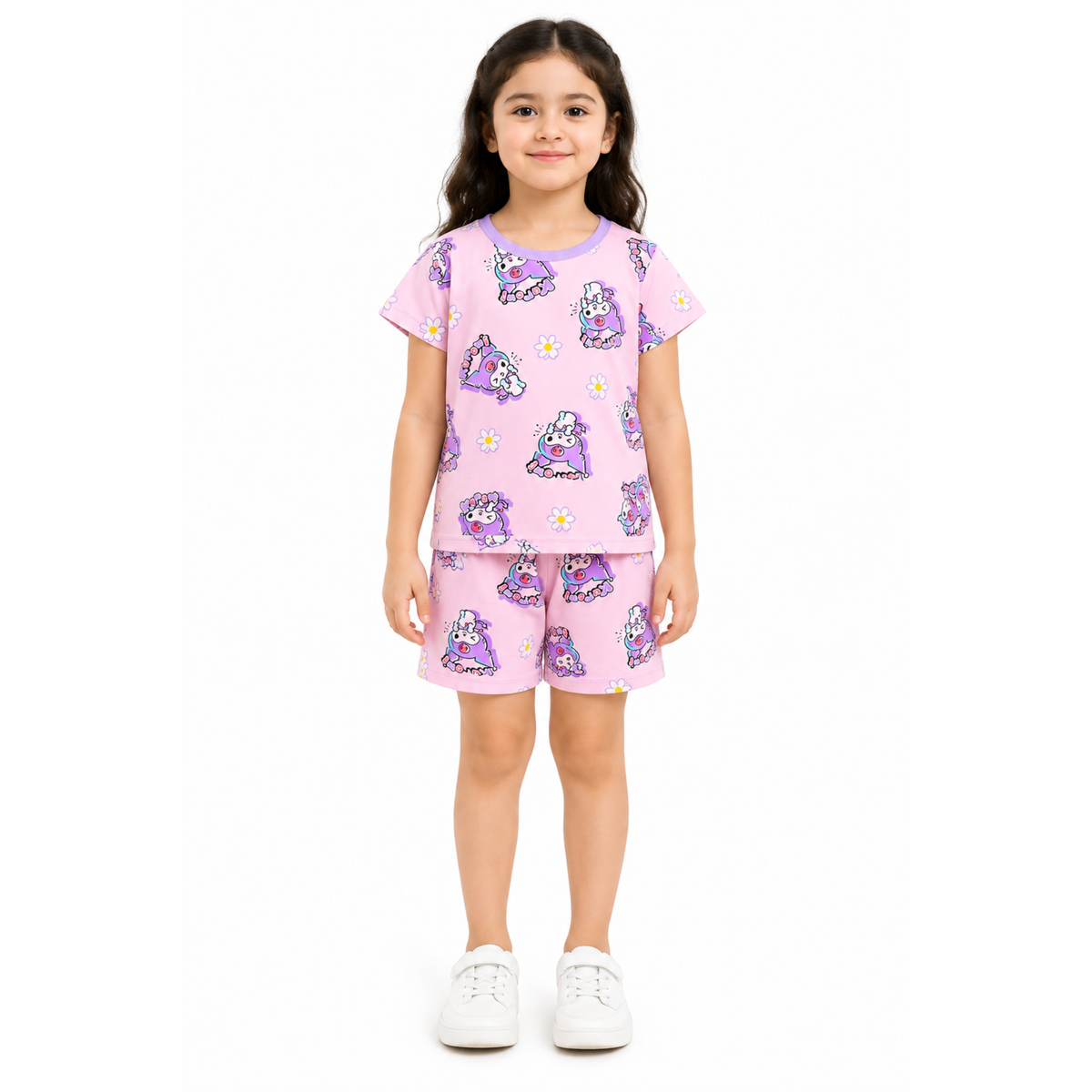 Girls Pink Kuromi Printed T-Shirt & Shorts Set