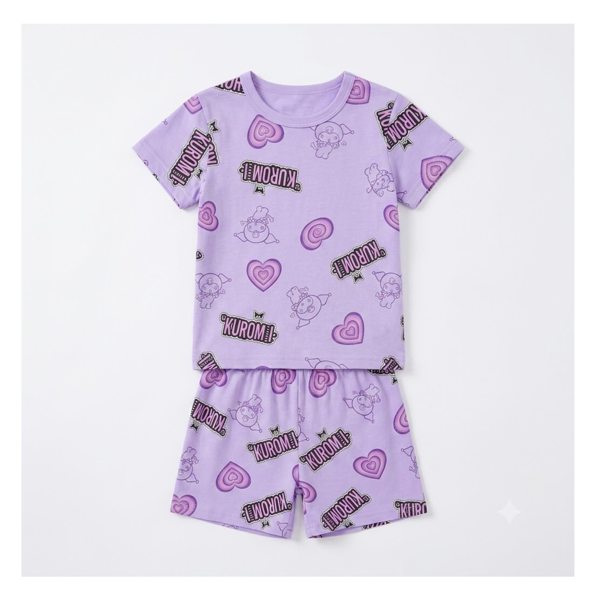 Girls Purple Kurom Printed T-Shirt & Shorts Set