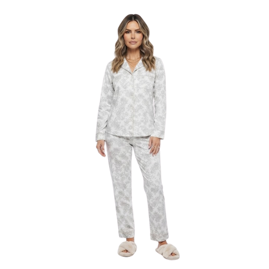 Women's Grey Floral Pajama Set | Long-Sleeve Sleepwear