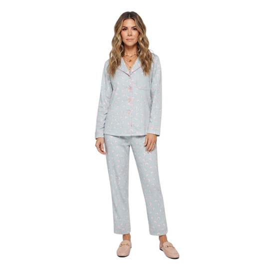 Grey & Pink Heart Print Pajama Set | Long-Sleeve Sleepwear