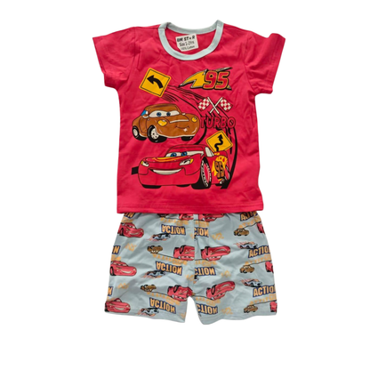 Kids Boys Red Racing Car T-Shirt & Shorts Set | Car Print Outfit