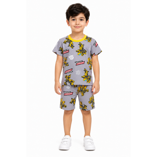 Kids Transformers T-Shirt & Shorts Set | Grey Printed Outfit