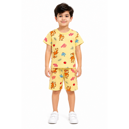 Kids Yellow Animal Print T-Shirt & Shorts Set | Boys Outfit