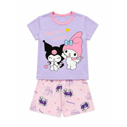 Kuromi My Melody Girls Night Suit Set – Lavender & Pink