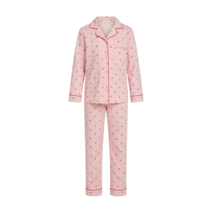 Pink Cherry Print Pajama Set | Women's Long-Sleeve Sleepwear