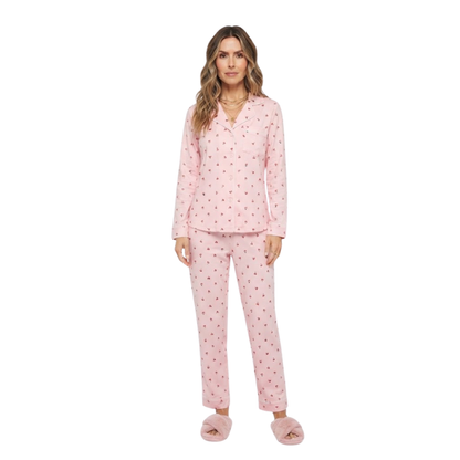 Pink Cherry Print Pajama Set | Women's Long-Sleeve Sleepwear