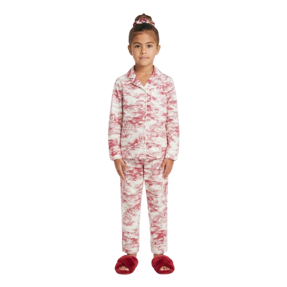 Red and White Toile Print Pajama Set | Long-Sleeve Sleepwear