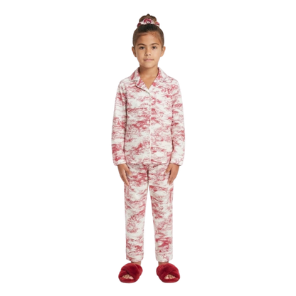 Red and White Toile Print Pajama Set | Long-Sleeve Sleepwear