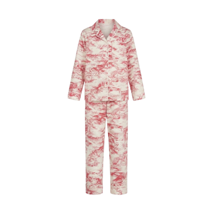 Red and White Toile Print Pajama Set | Long-Sleeve Sleepwear