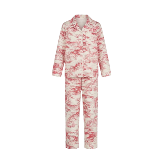 Red and White Toile Print Pajama Set | Long-Sleeve Sleepwear