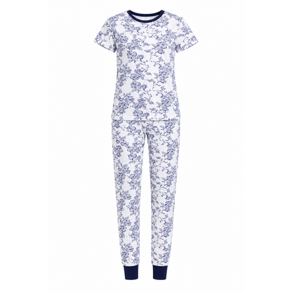 Women’s White & Navy Floral Pajama Set | Printed Night Suit