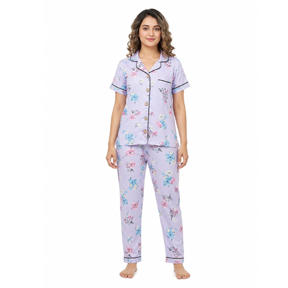 Women’s Lavender Floral Pajama Set | Stylish Nightwear